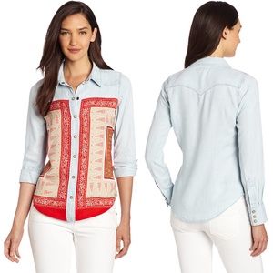 LUCKY BRAND Dixie Scarf Chambray Shirt Medium